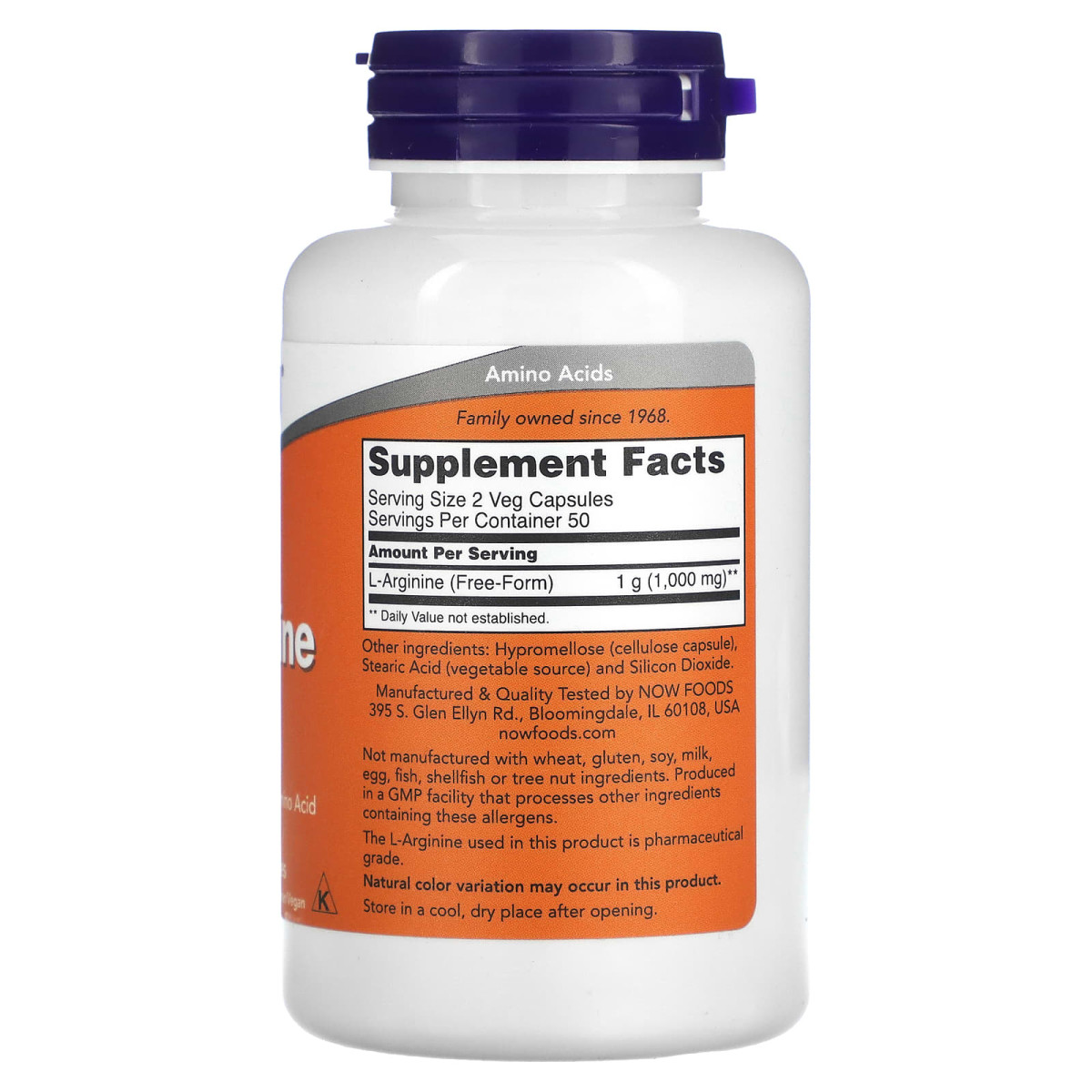 NOW Foods, L-arginina, 100 kapsułek roślinnych (500 mg na kapsułkę)