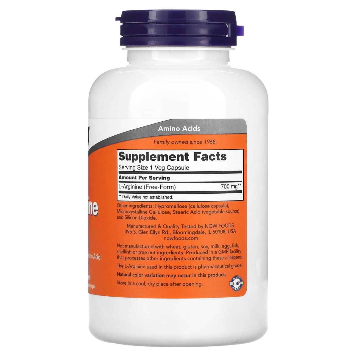 NOW Foods, L-arginina, 700 mg, 180 kapsułek roślinnych