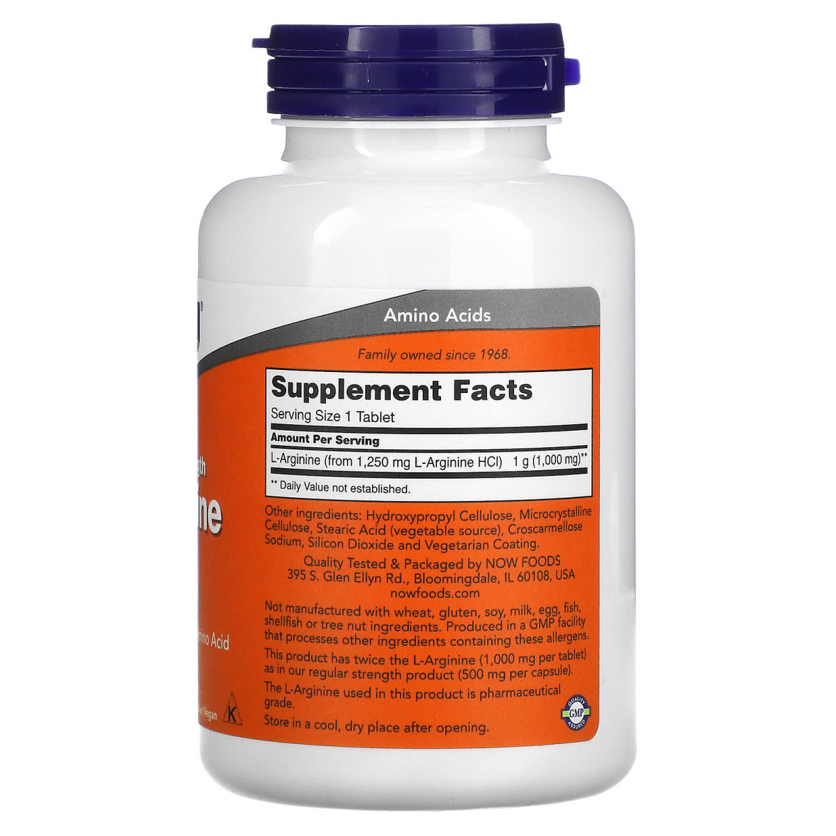 NOW Foods, L-arginina, Podwójna moc, 1000 mg, 120 tabletek