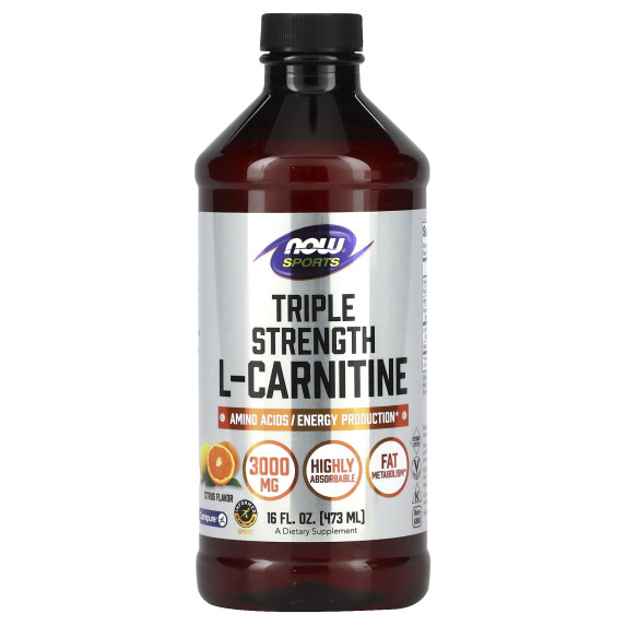 NOW Foods, Sportowa L-karnityna o potrójnej sile działania, cytrus, 3000 mg, 473 ml