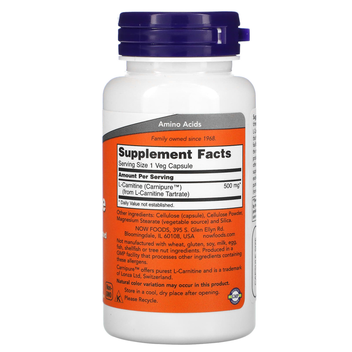 NOW Foods, L-karnityna, 500 mg, 60 kapsułek roślinnych