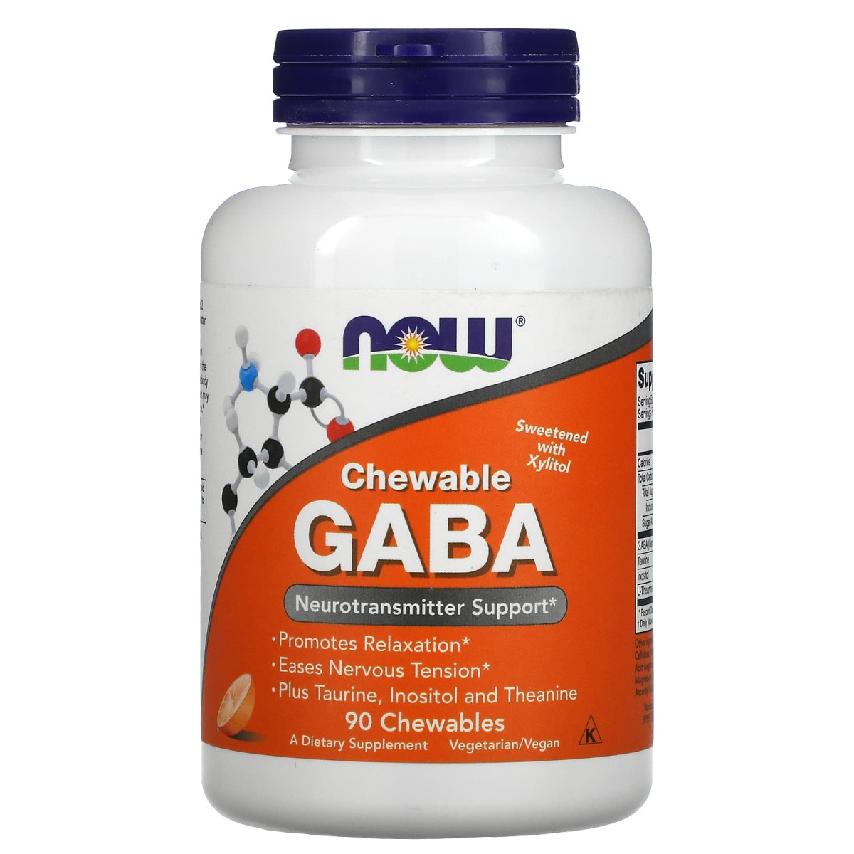 NOW Foods, GABA do ssania, naturalny smak pomarańczowy, 90 tabletek do ssania