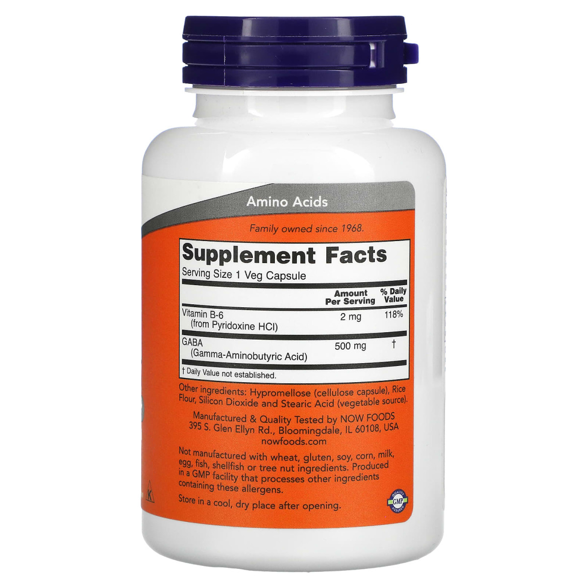 NOW Foods, GABA z witaminą B6, 500 mg, 100 kapsułek wegetariańskich
