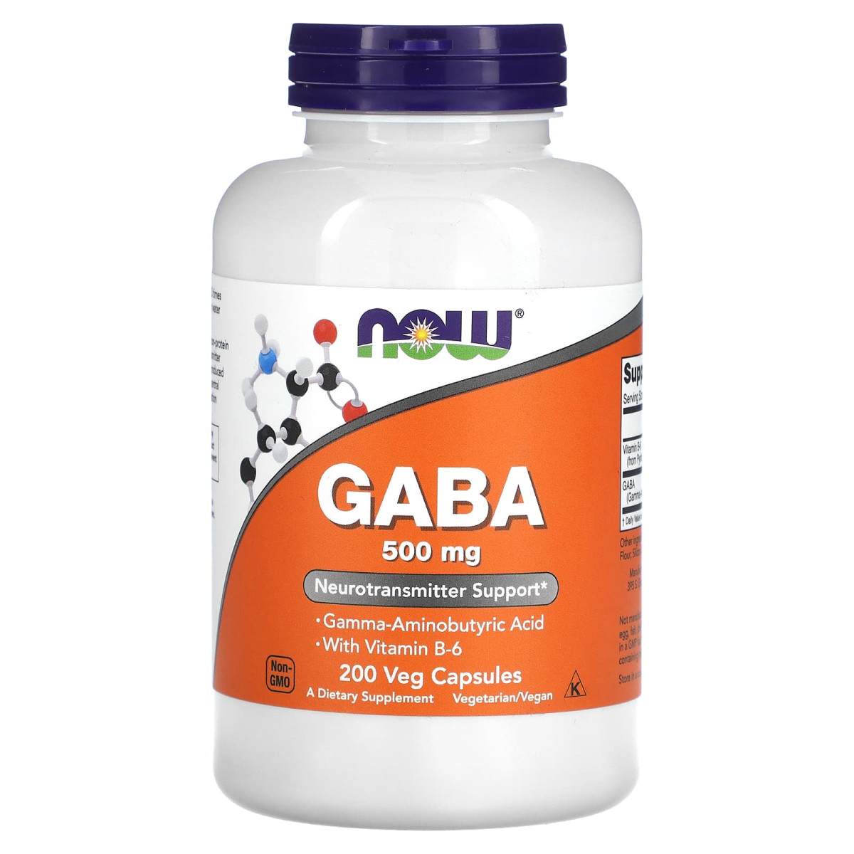 NOW Foods, GABA z witaminą B6, 500 mg, 200 kapsułek wegetariańskich