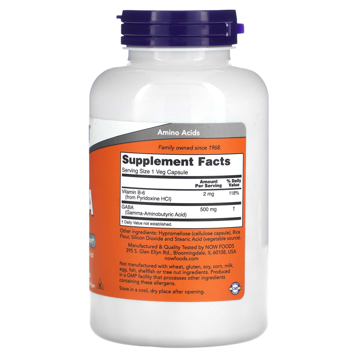 NOW Foods, GABA z witaminą B6, 500 mg, 200 kapsułek wegetariańskich