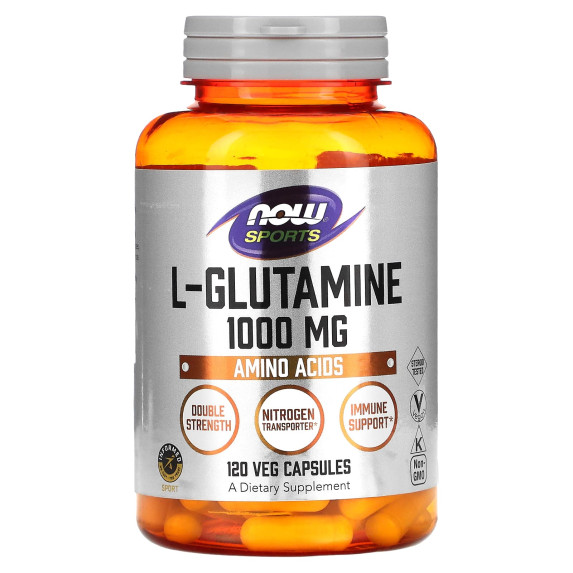 NOW Foods, Sports, L-glutamina, podwójna moc, 1000 mg, 120 kapsułek roślinnych