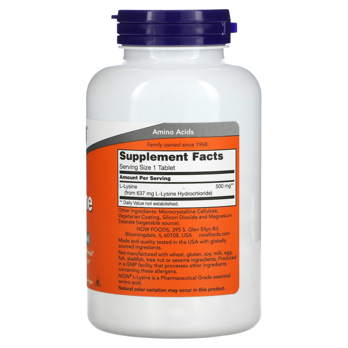NOW Foods, L-lizyna, 500 mg, 250 tabletek