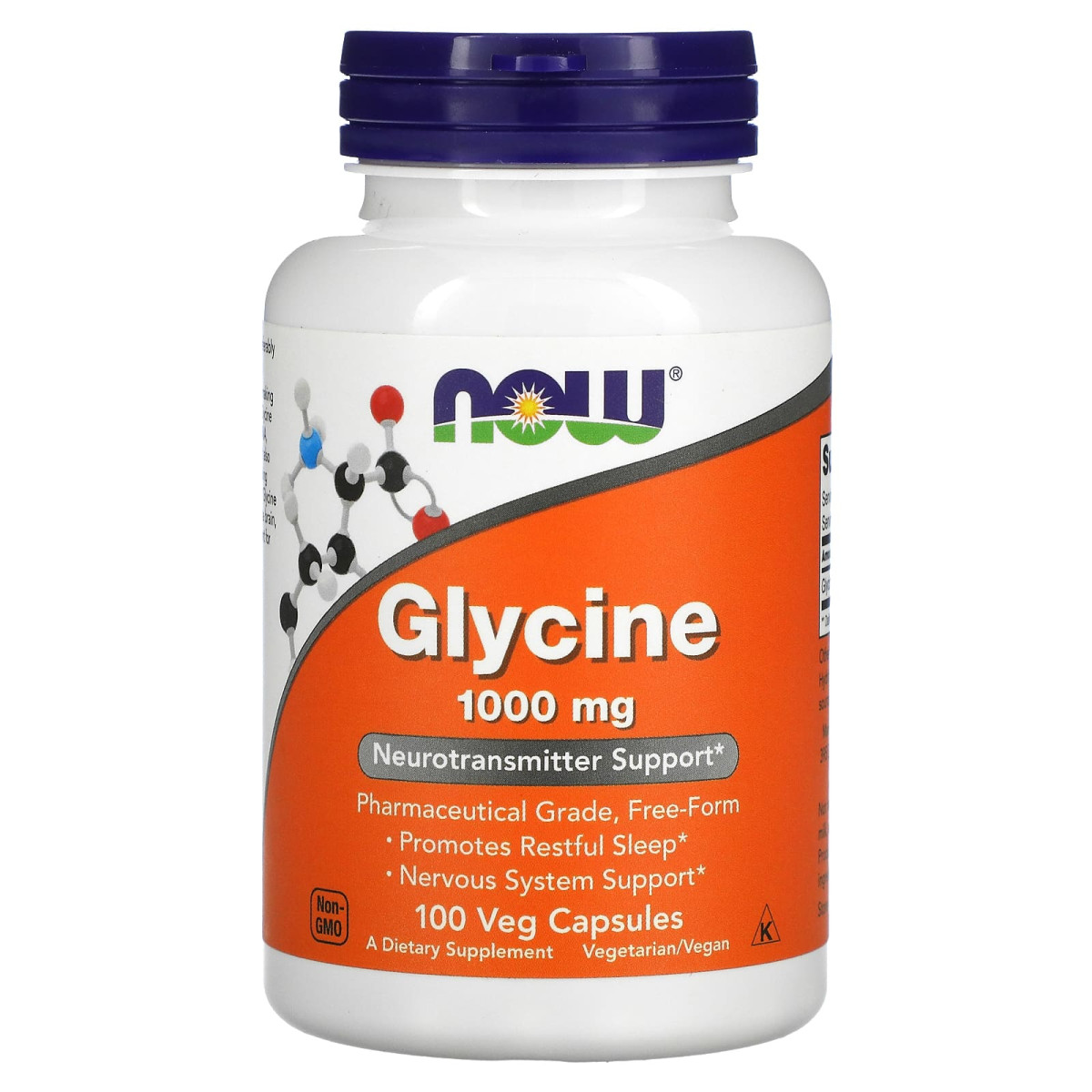 NOW Foods, Glicyna, 100 kapsułek roślinnych (1000 mg na kapsułkę)