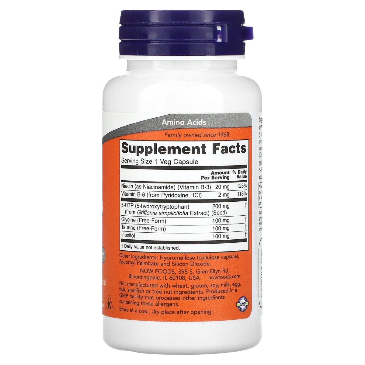 NOW Foods, 5-HTP, Double Strength, 200 mg, 60 kapsułek wegetariańskich