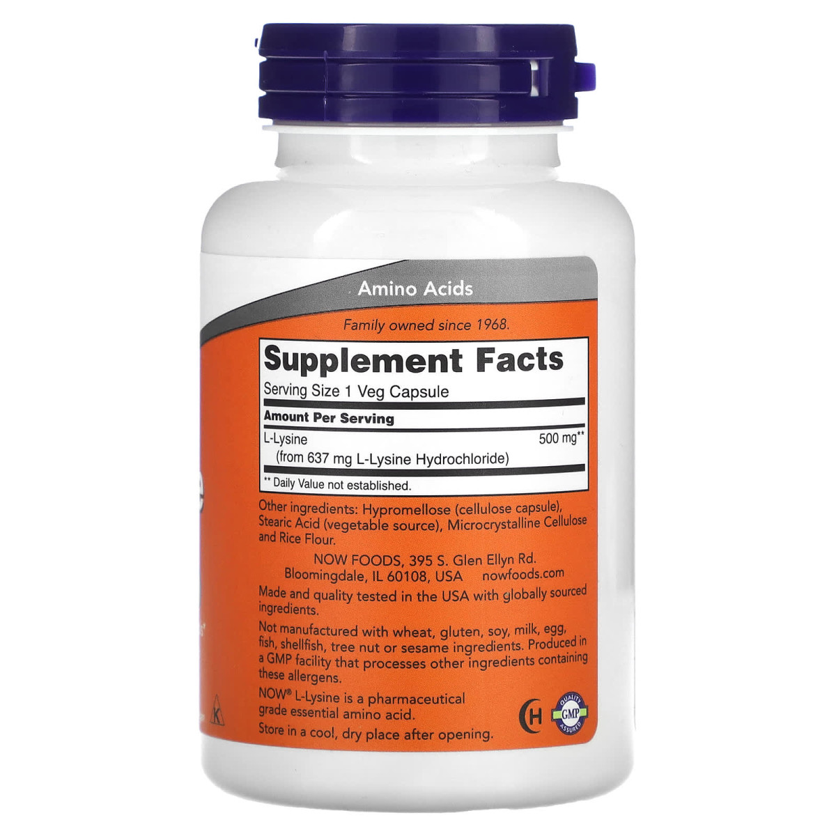 NOW Foods, L-lizyna, 500 mg, 100 kapsułek roślinnych