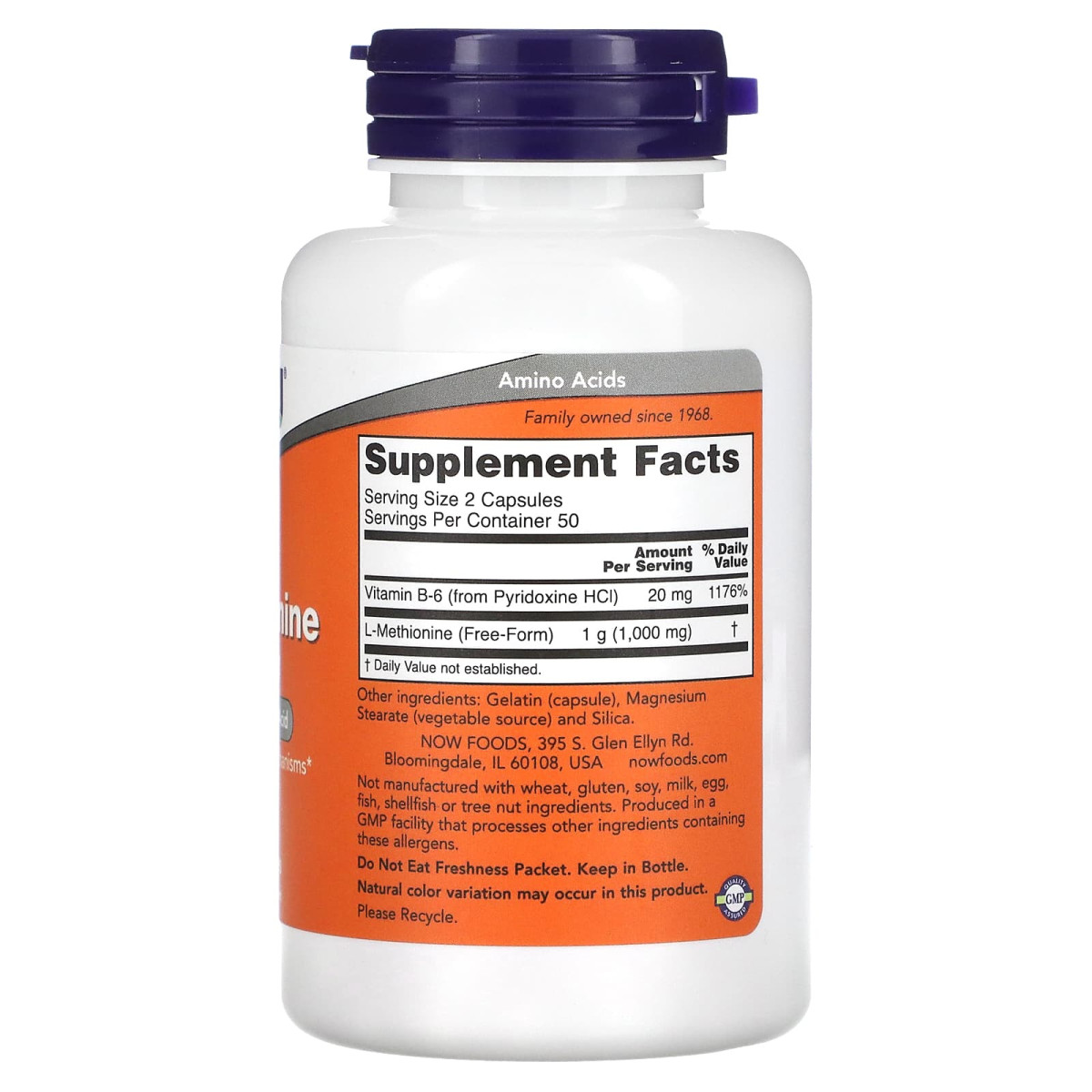 NOW Foods, L-metionina, 500 mg, 100 kapsułek