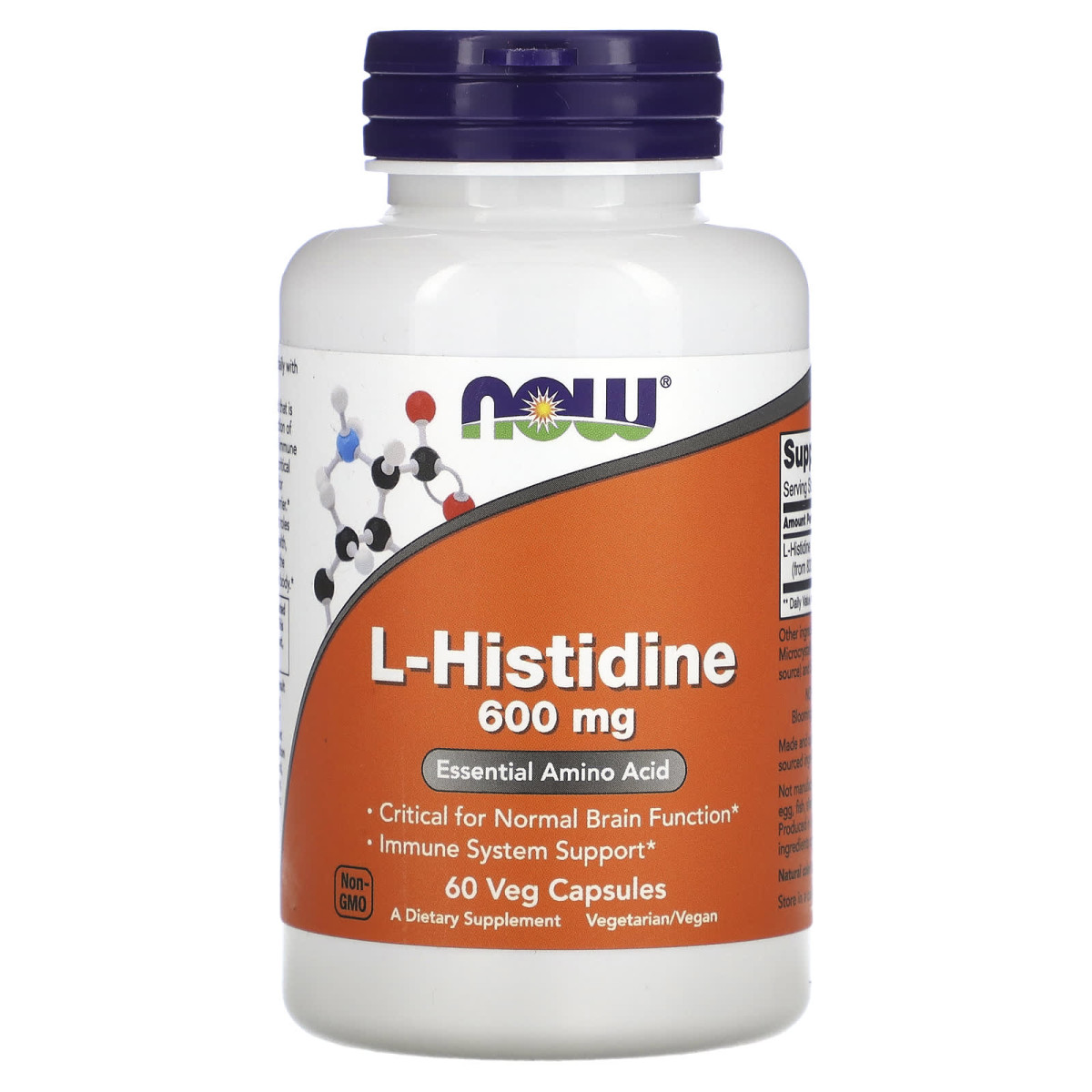 NOW Foods, L-histydyna, 600 mg, 60 kapsułek roślinnych