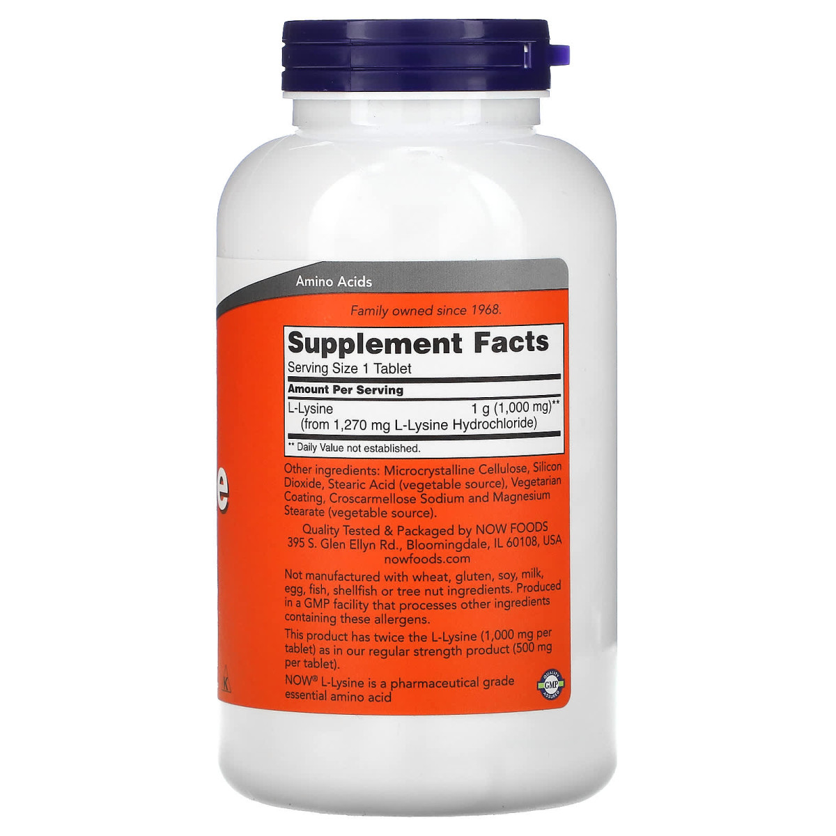NOW Foods, L-lizyna, 1000 mg, 250 tabletek