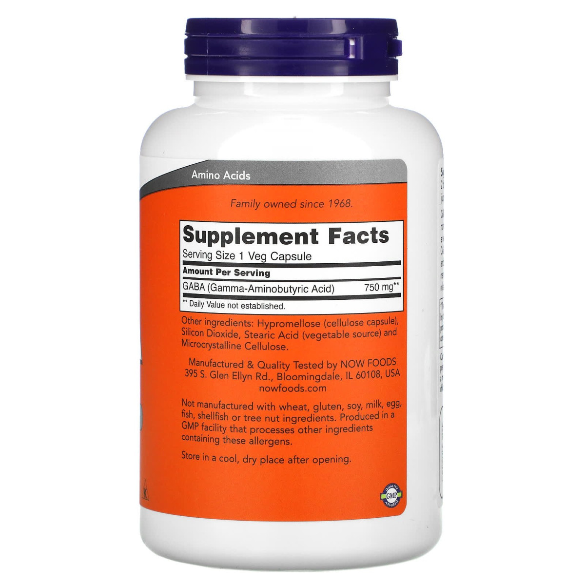NOW Foods, GABA, 750 mg, 200 kapsułek wegetariańskich