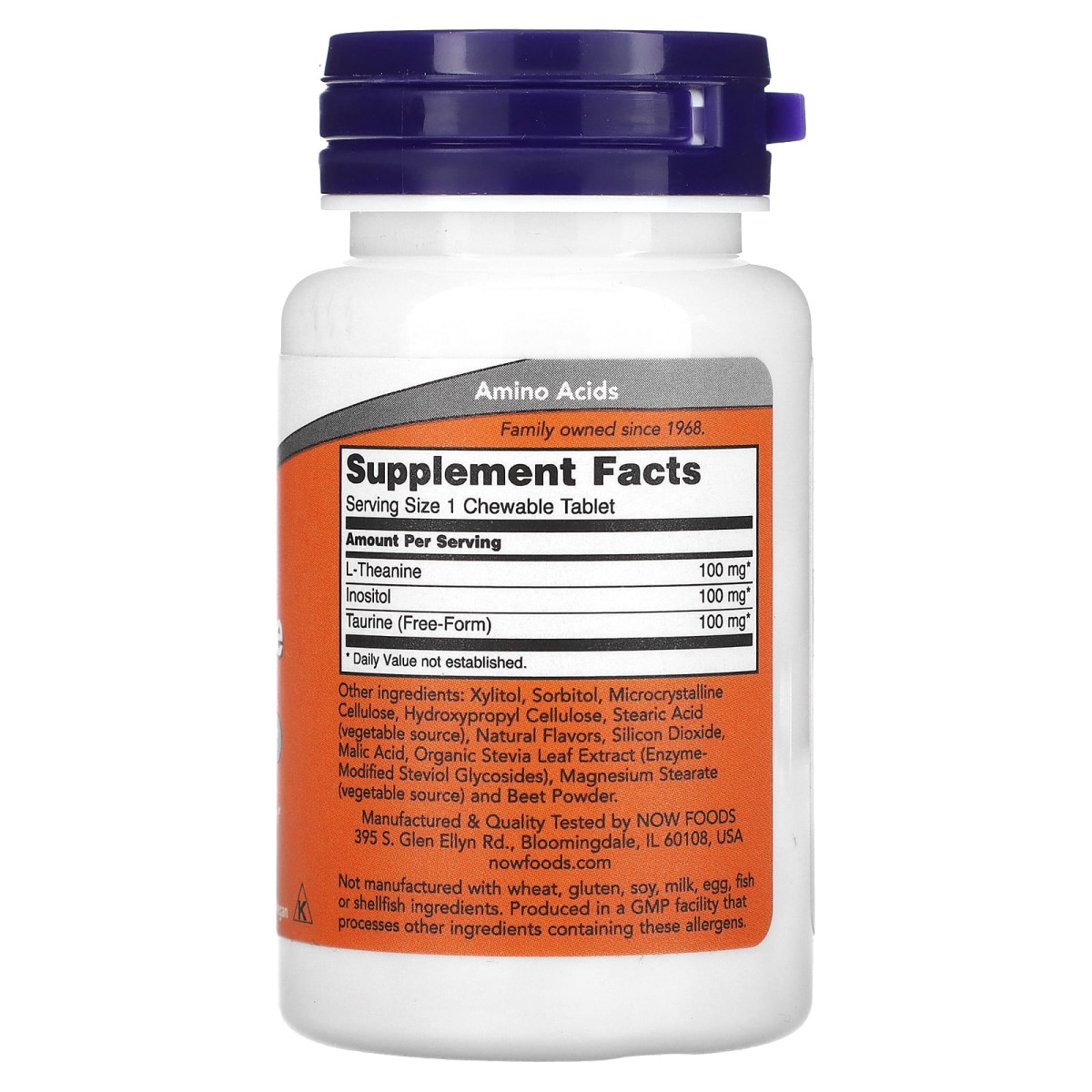 NOW Foods, L-teanina do żucia, 100 mg, 90 tabletek do ssania
