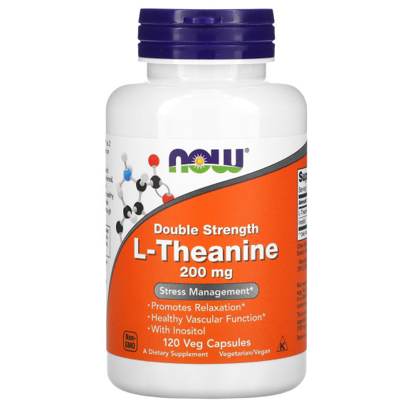 NOW Foods, L-teanina o podwójnej sile, 200 mg, 120 kapsułek roślinnych