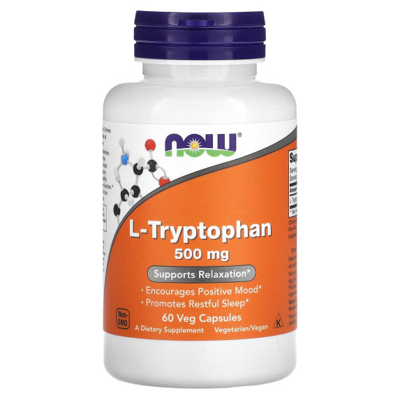 NOW Foods, L-tryptofan, 60 kapsułek roślinnych (500 mg na kapsułkę)