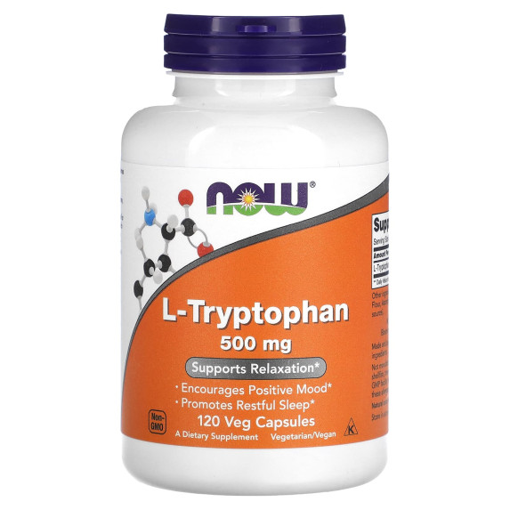 NOW Foods, L-tryptofan, 120 kapsułek roślinnych (500 mg na kapsułkę)