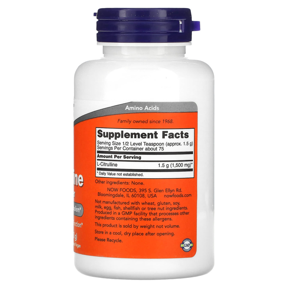 NOW Foods, L-cytrulina, czysty proszek, 113 g