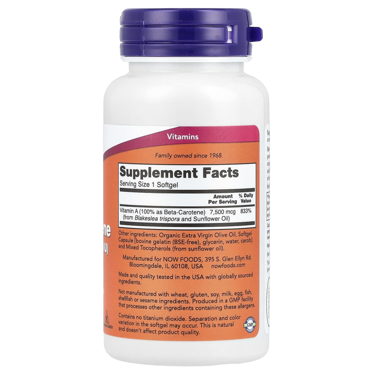 NOW Foods, Naturalny beta-karoten, 7500 µg (25 000 j.m.), 90 miękkich kapsułek
