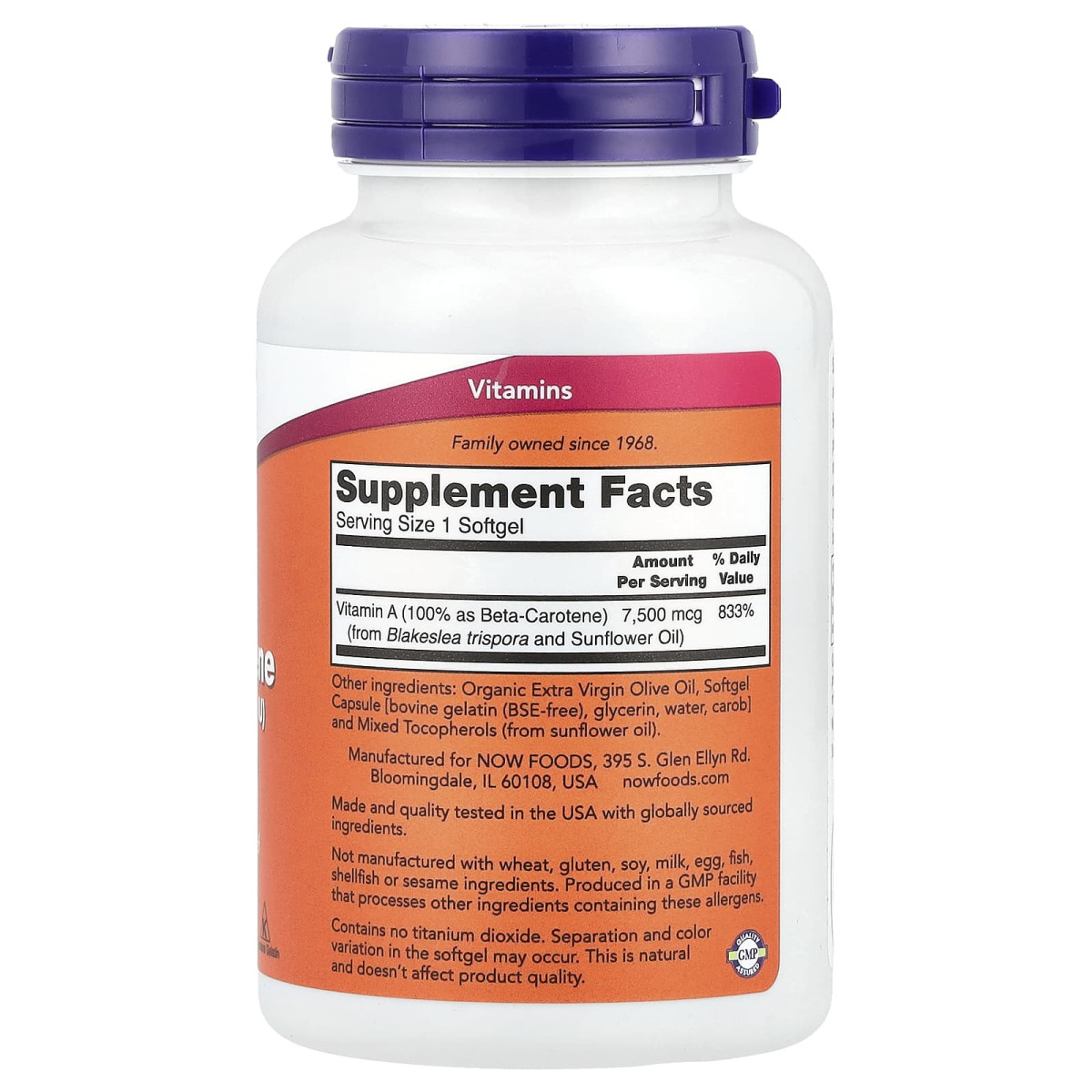 NOW Foods, Naturalny beta-karoten, 7500 µg (25 000 IU), 180 miękkich kapsułek