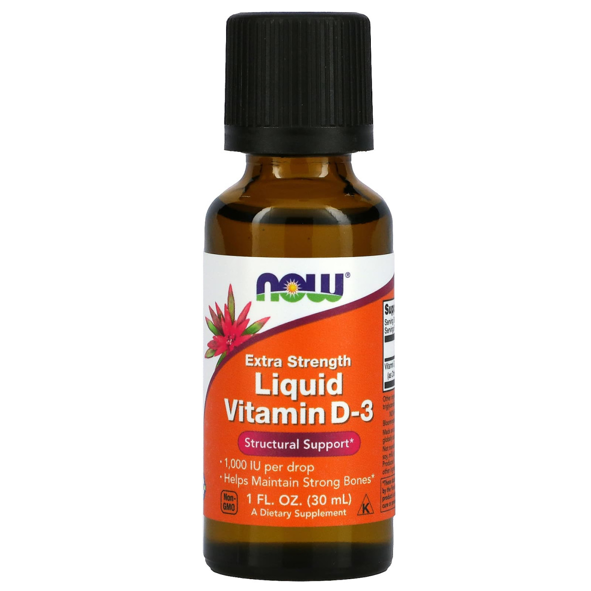 NOW Foods, Witamina D3 w płynie, Extra Strength, 1000 IU, 30 ml