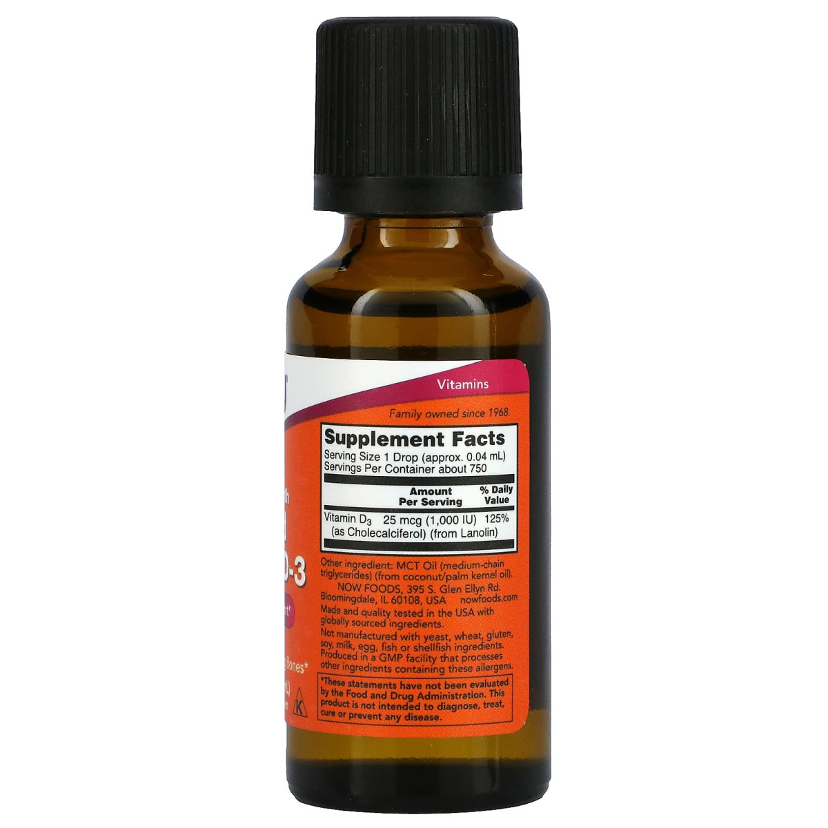 NOW Foods, Witamina D3 w płynie, Extra Strength, 1000 IU, 30 ml