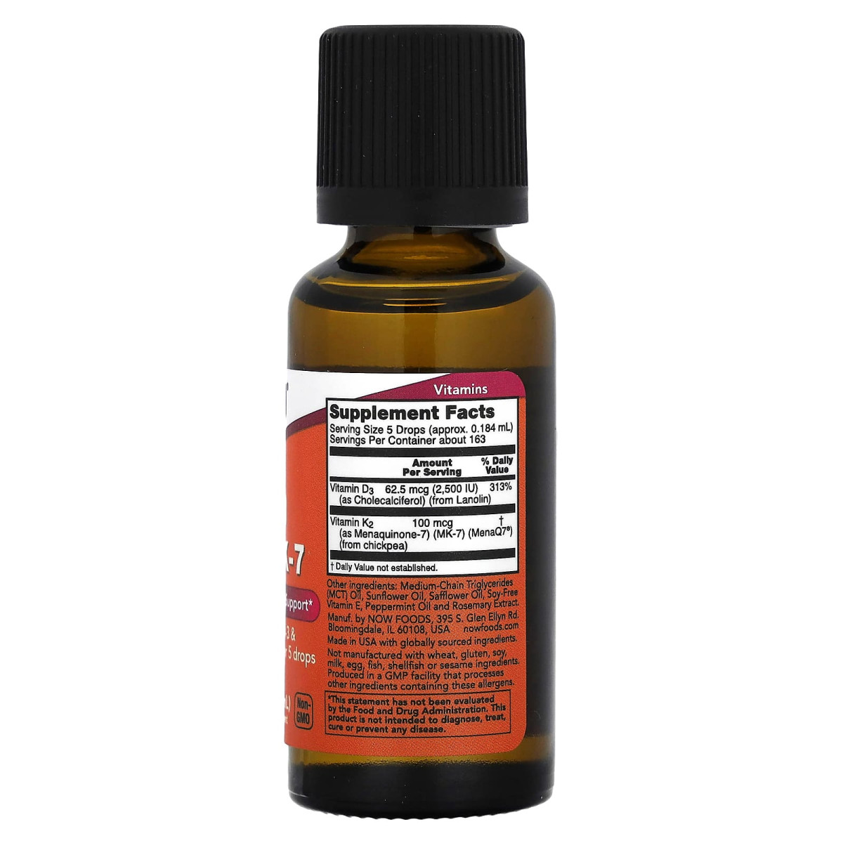 NOW Foods, D-3 i MK-7 w płynie, miętowy, 30 ml