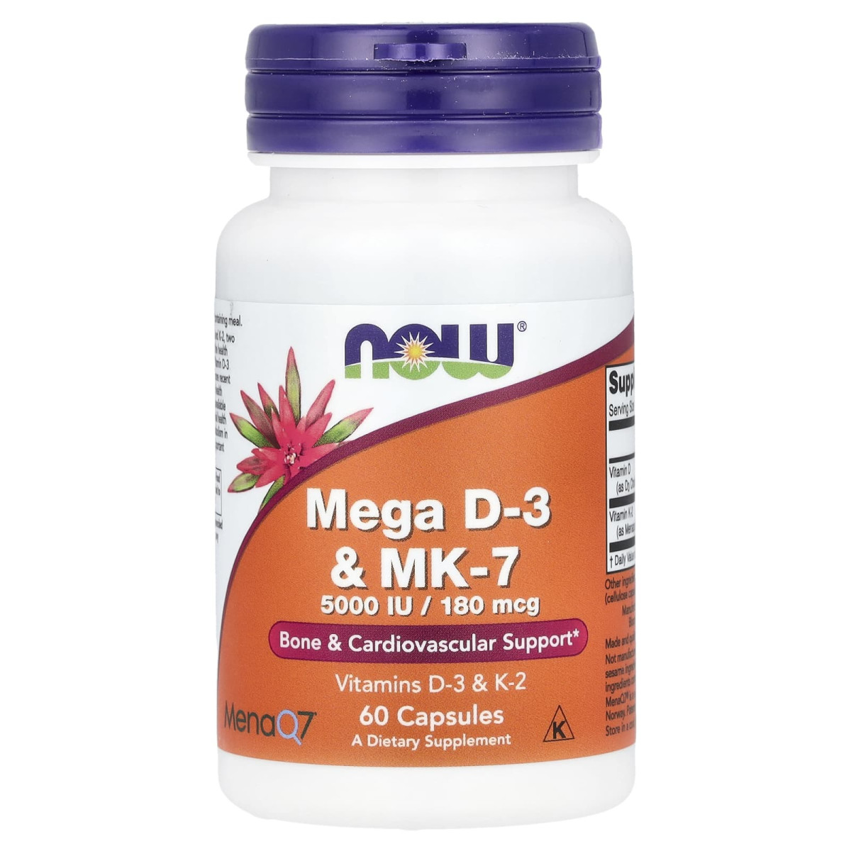 NOW Foods, Mega D-3 & MK-7, 5000 j.m. / 180 µg, 60 kapsułek