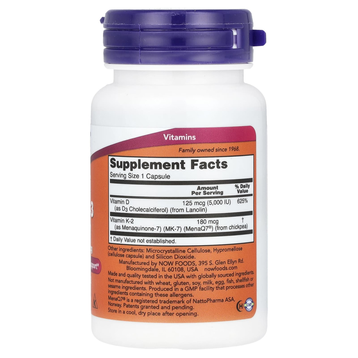 NOW Foods, Mega D-3 & MK-7, 5000 j.m. / 180 µg, 60 kapsułek