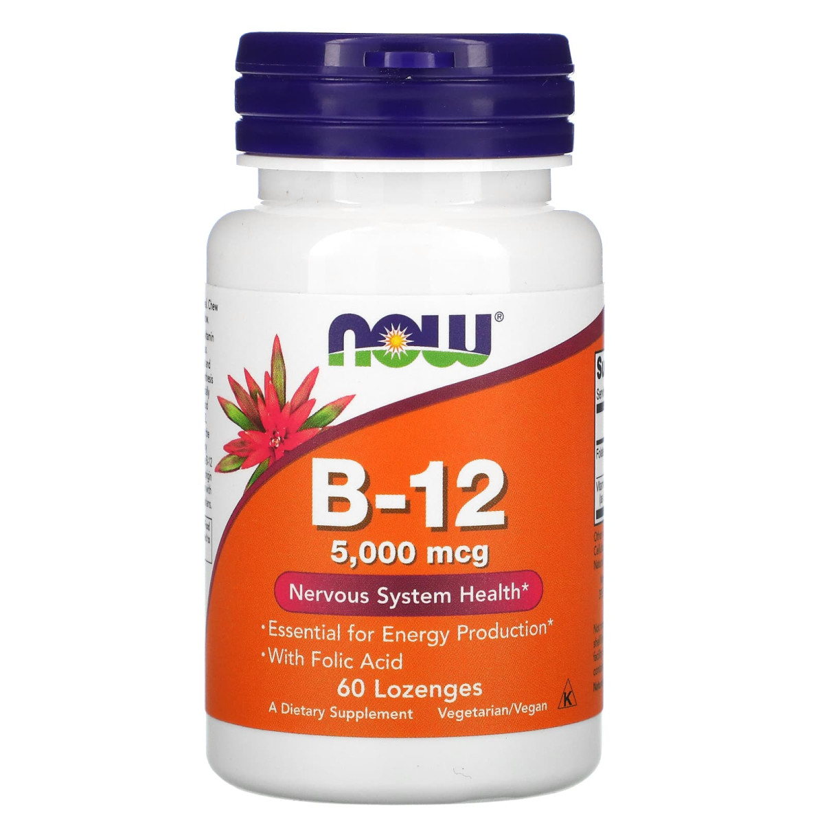 NOW Foods, B-12, 5000 µg, 60 pastylek do ssania