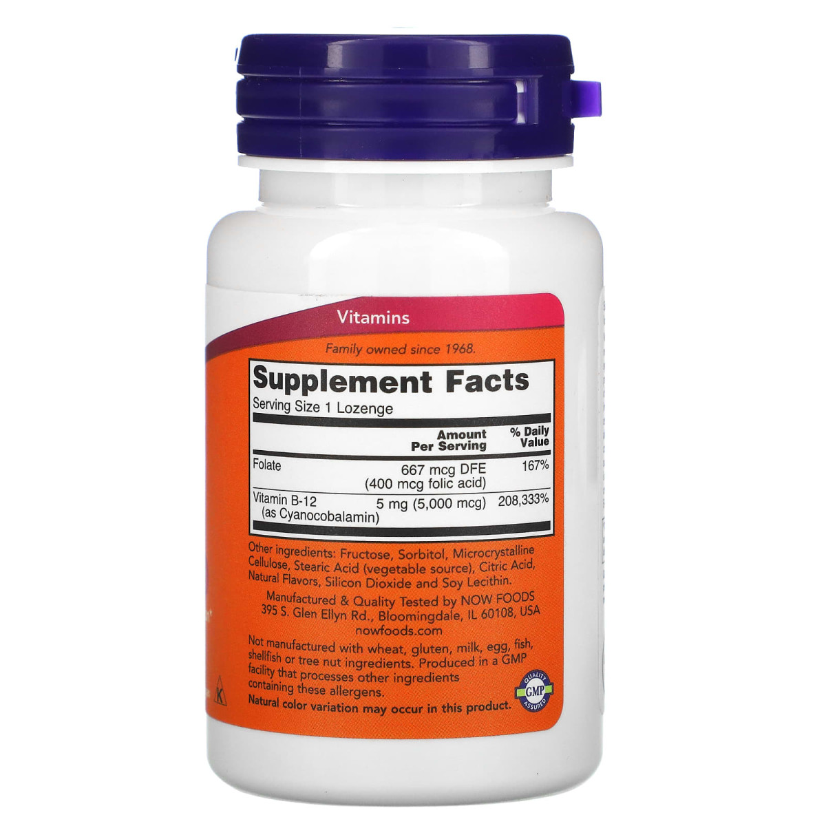 NOW Foods, B-12, 5000 µg, 60 pastylek do ssania