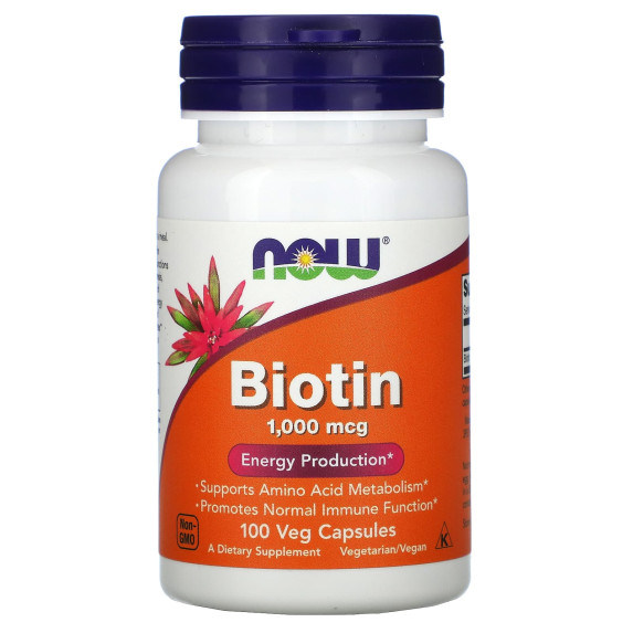 NOW Foods, Biotyna, 1000 µg, 100 kapsułek roślinnych
