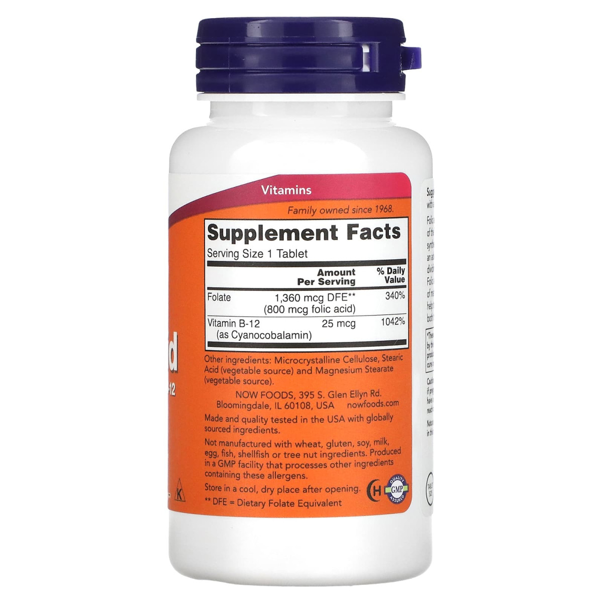 NOW Foods, Kwas foliowy, 800 μg, 250 tabletek