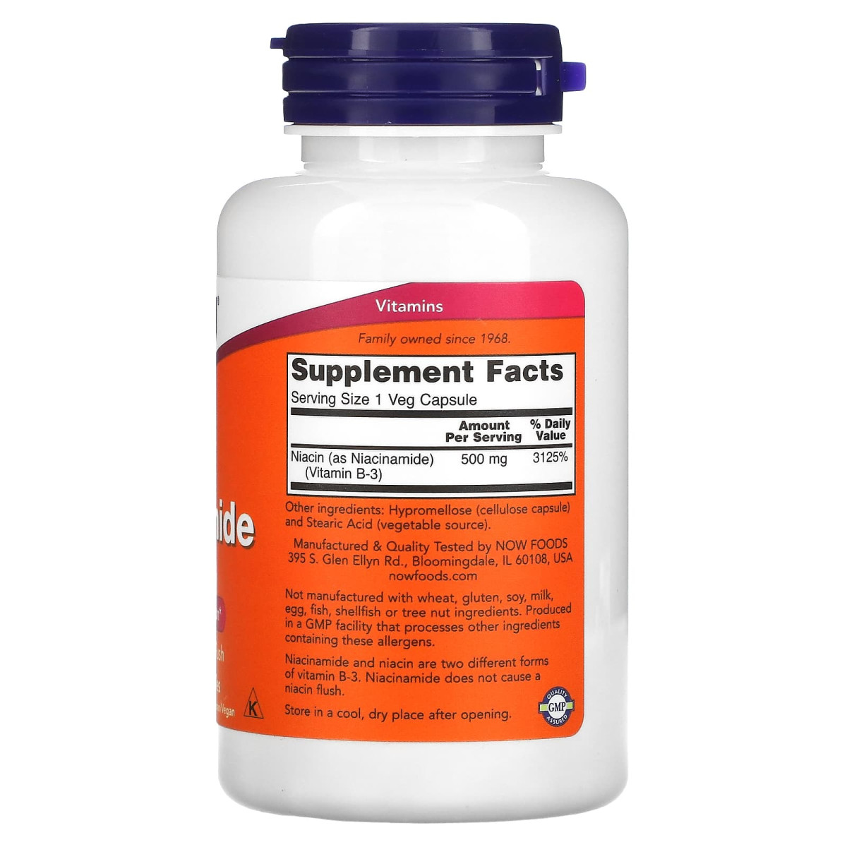 NOW Foods, Niacynamid, 500 mg, 100 kapsułek roślinnych