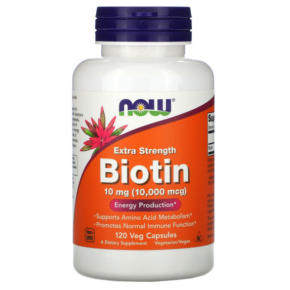 NOW Foods, Biotyna Extra Strength, 10 mg (10 000 mcg), 120 kapsułek roślinnych