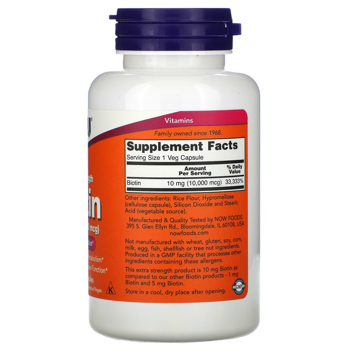 NOW Foods, Biotyna Extra Strength, 10 mg (10 000 mcg), 120 kapsułek roślinnych