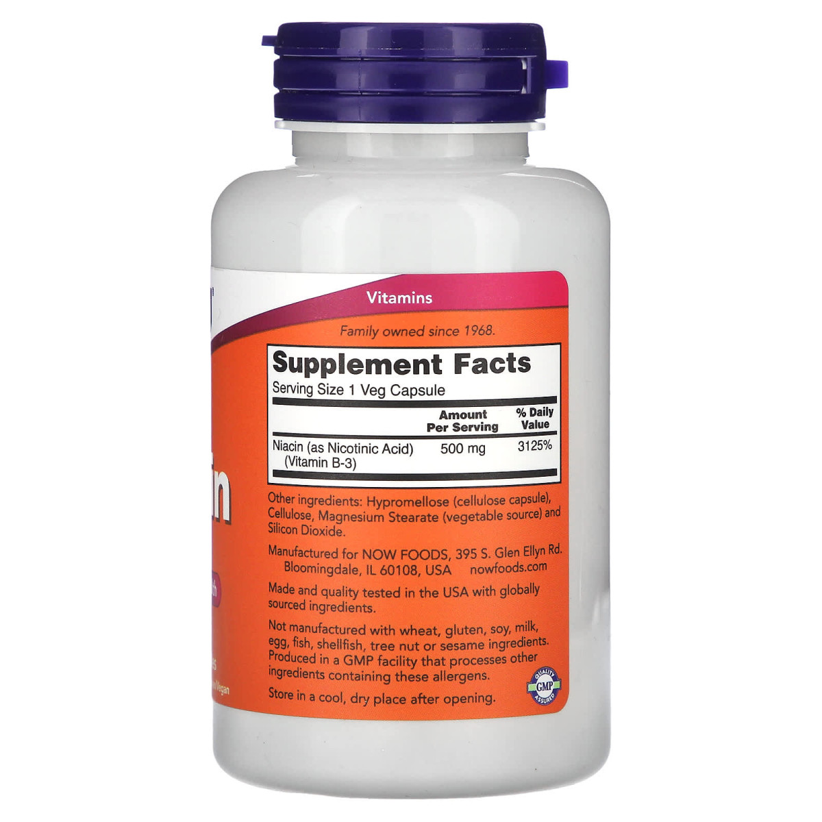 NOW Foods, Niacyna, 500 mg, 100 kapsułek roślinnych