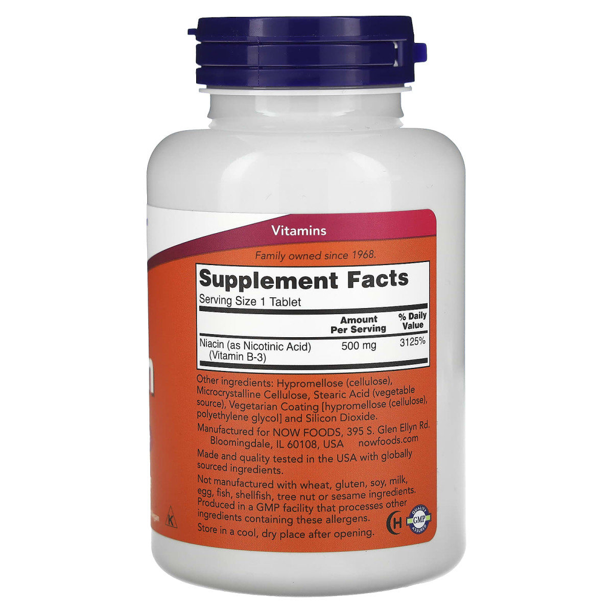 NOW Foods, Niacyna, 500 mg, 250 tabletek
