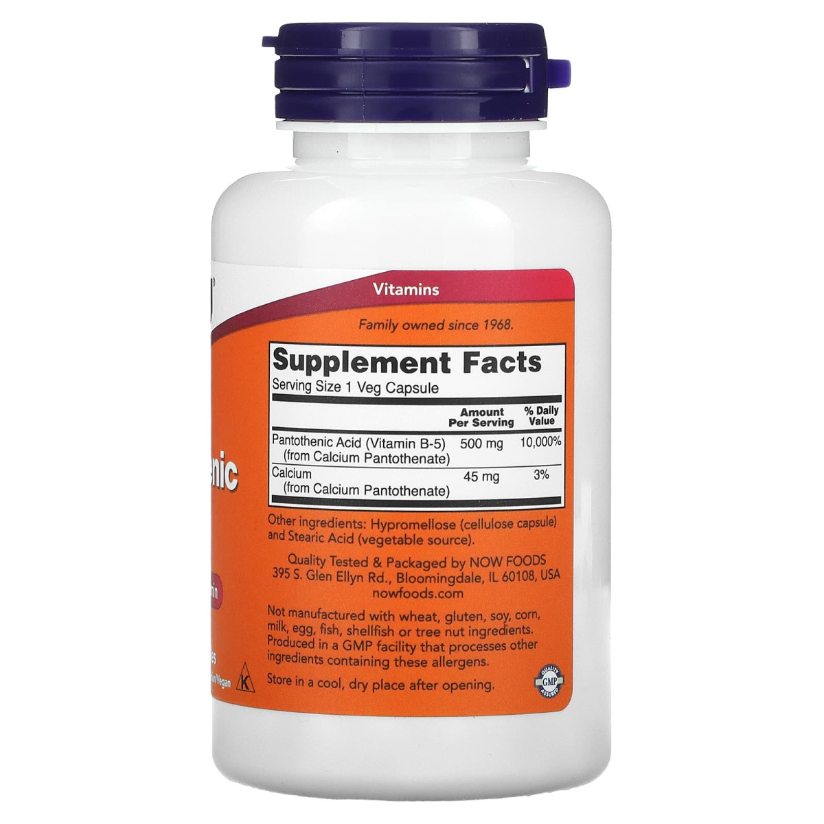 NOW Foods, Kwas pantotenowy, 500 mg, 100 kapsułek roślinnych