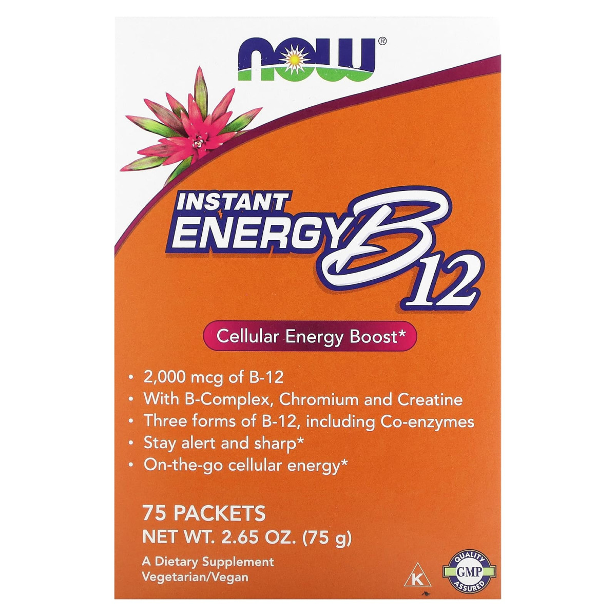 NOW Foods, Instant Energy B12, 2000 µg, 75 saszetek, 1 g każde