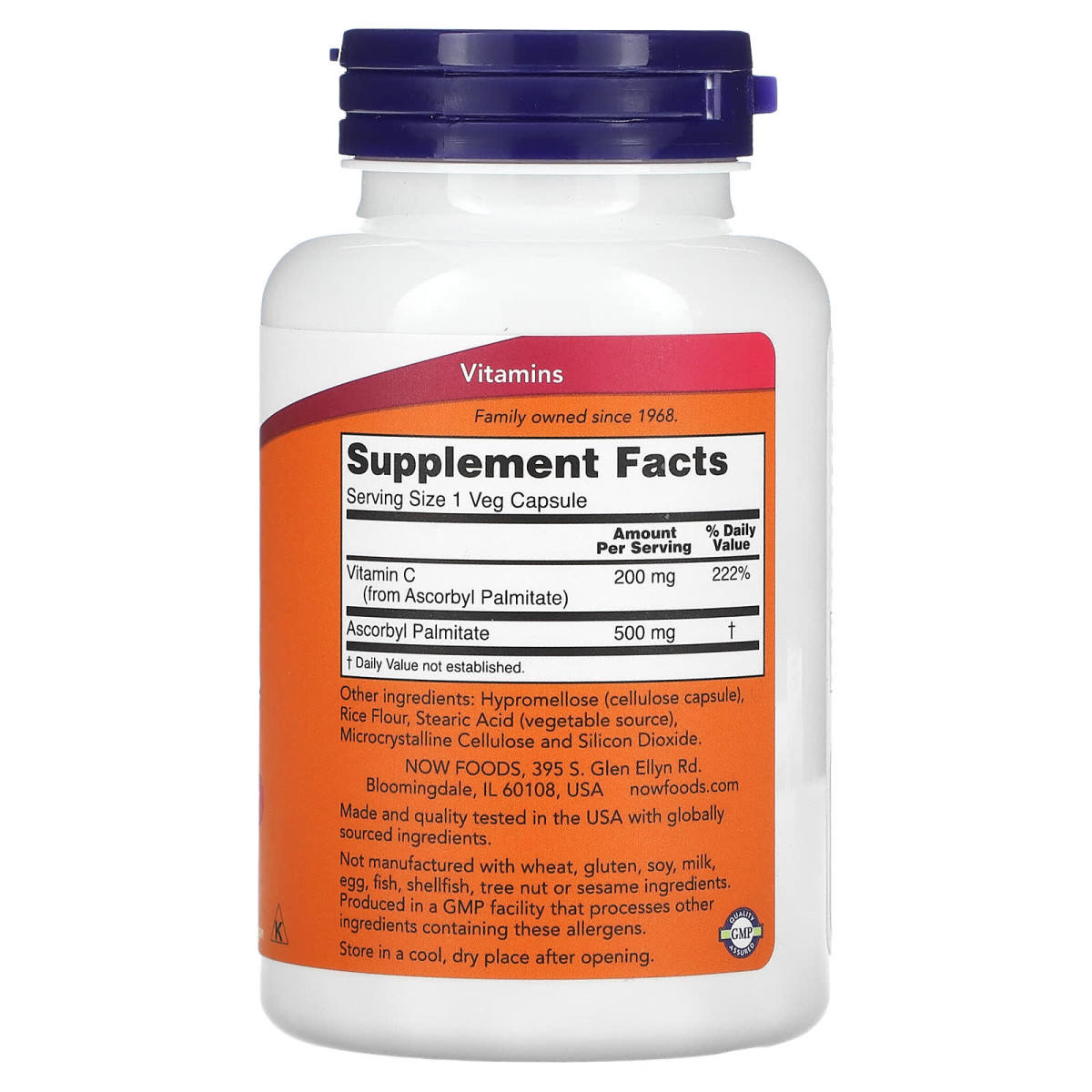 NOW Foods, Palmitynian askorbylu, 500 mg, 100 kapsułek roślinnych