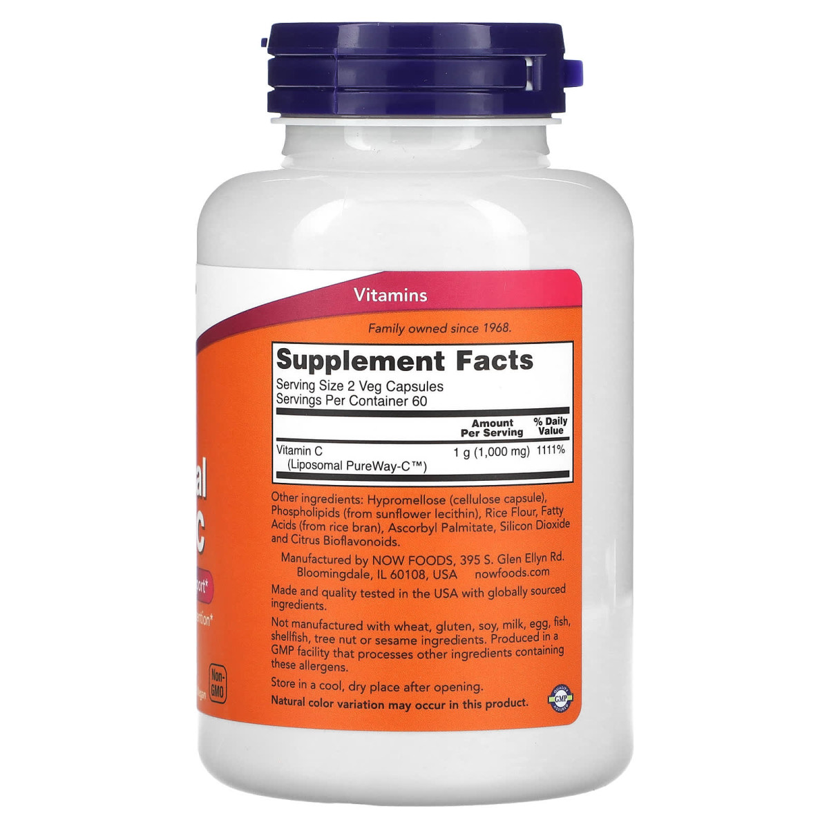 NOW Foods, Liposomalna witamina C, 120 kapsułek roślinnych (500 mg na kapsułkę)