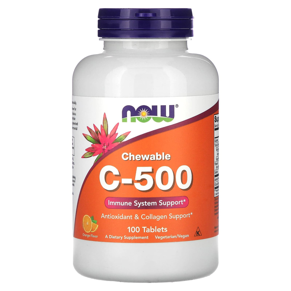 NOW Foods, C-500 do żucia, pomarańcza, 100 tabletek