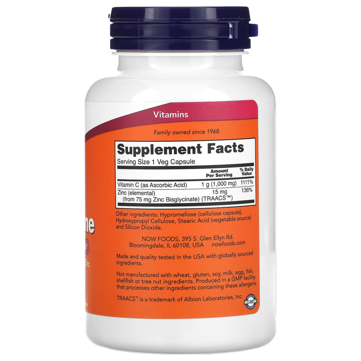 NOW Foods, C-1000 Zinc Immune, witamina C, 1000 mg i cynk, 15 mg, 90 kapsułek roślinnych