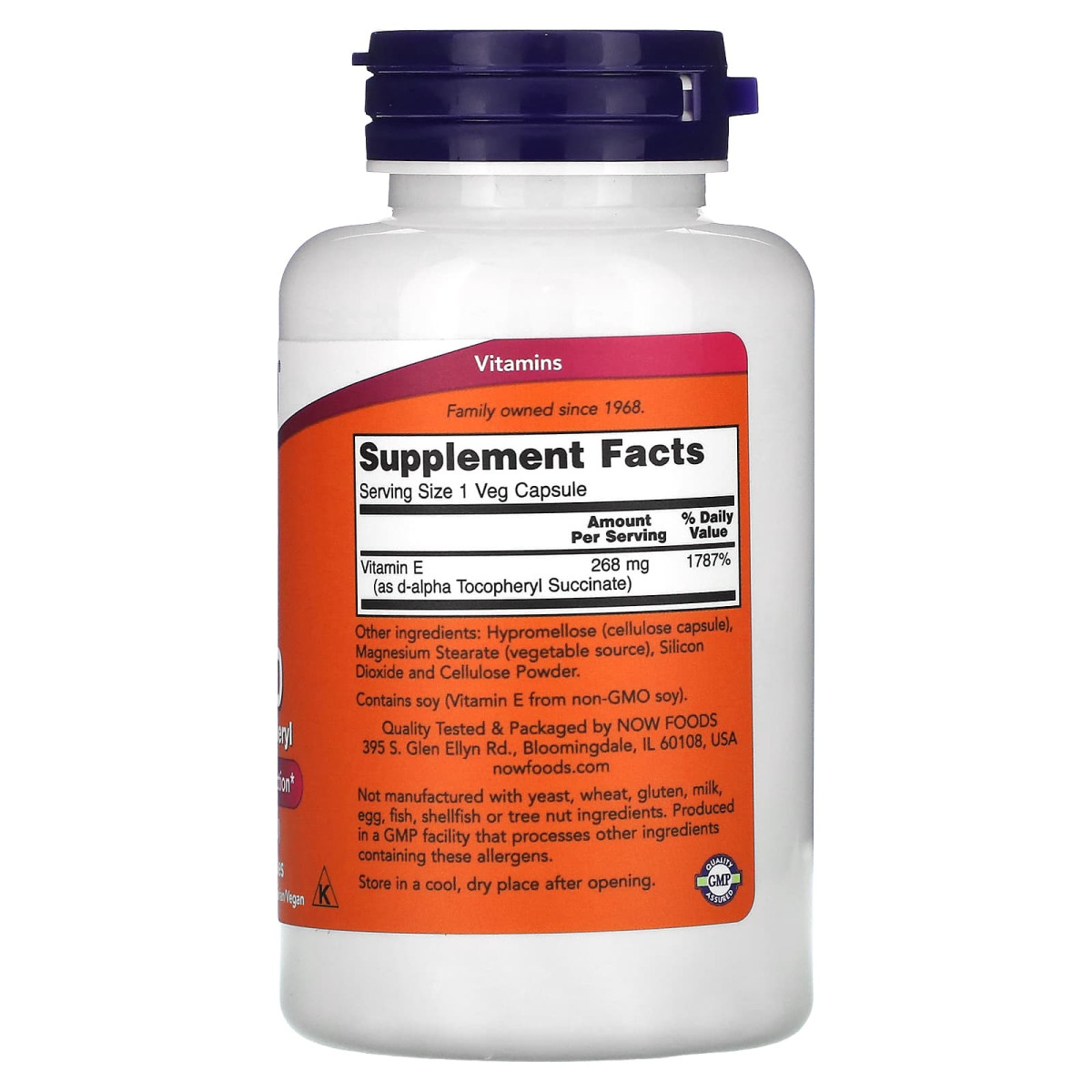 NOW Foods, Vegetarian Dry E-400, 268 mg (400 j.m.), 100 kapsułek roślinnych