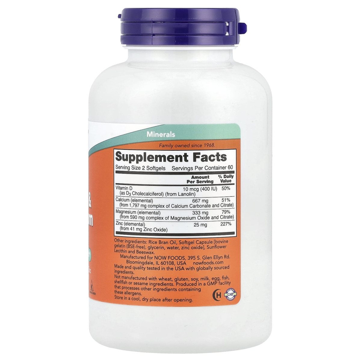 NOW Foods, Wapń i magnez z witaminą D3 i cynkiem, 120 miękkich kapsułek