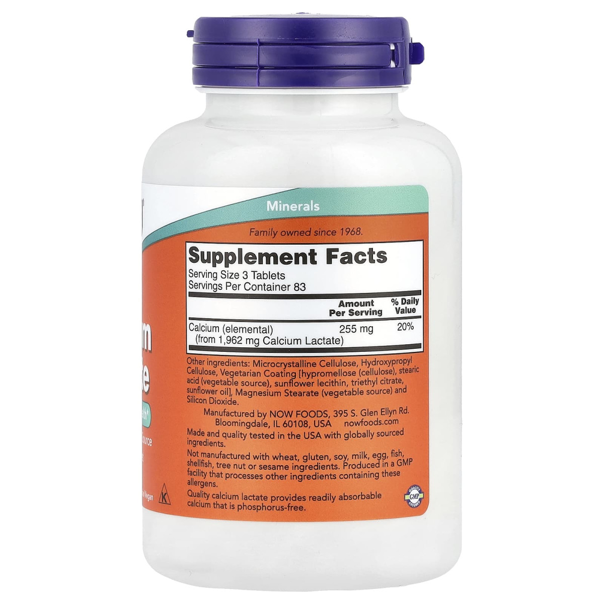 NOW Foods, Mleczan wapnia, 250 tabletek