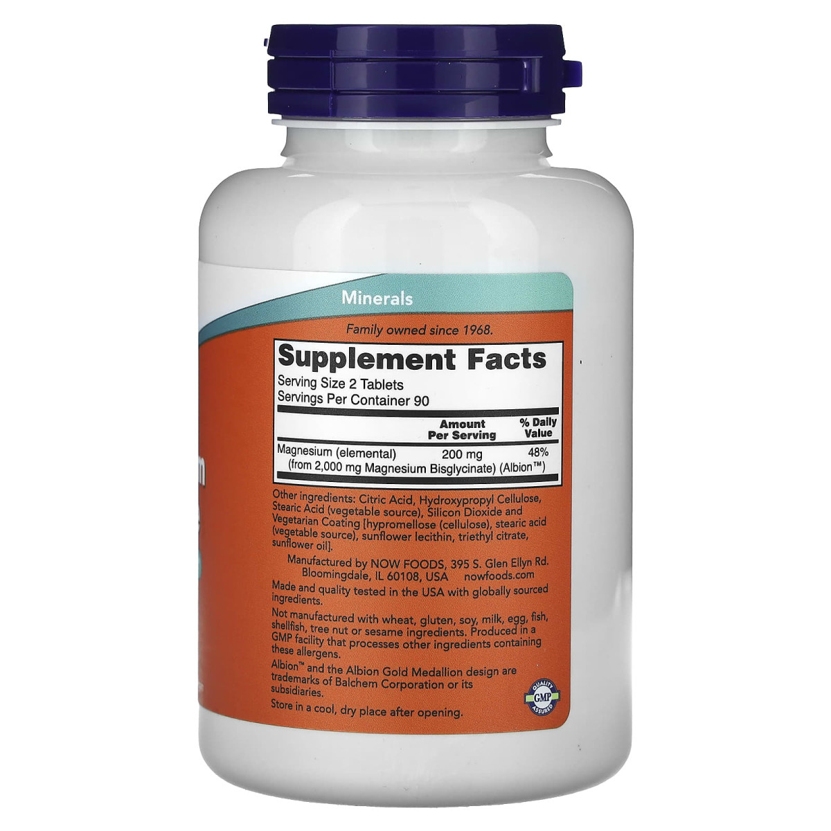 NOW Foods, Glicynian magnezu, 200 mg, 180 tabletek (100 mg na tabletkę)