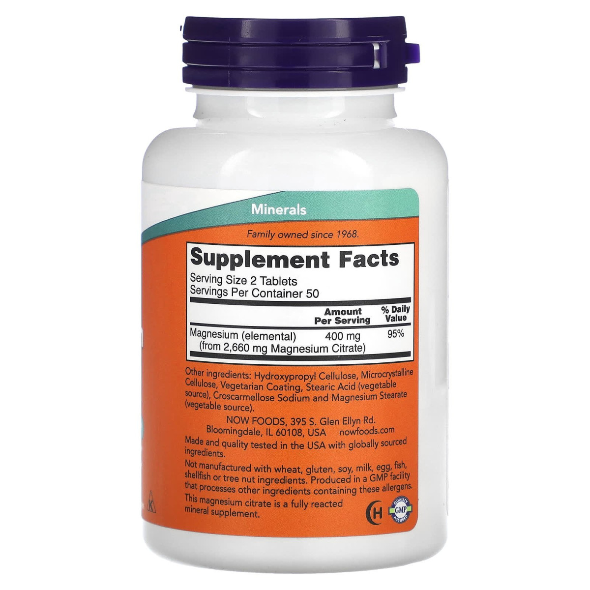 NOW Foods, Cytrynian magnezu, 200 mg, 100 tabletek